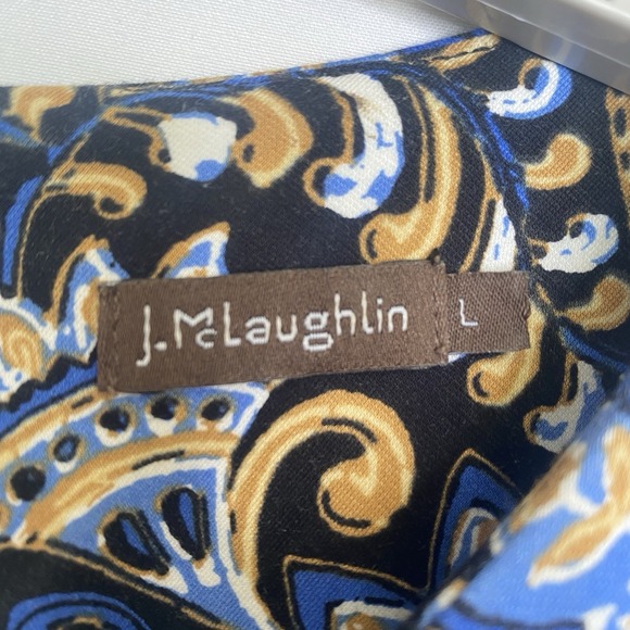 J. McLaughlin Catalyst Catalina Cloth Sheath Dress Blue‎ White Gold Print Sz L - Picture 4 of 7